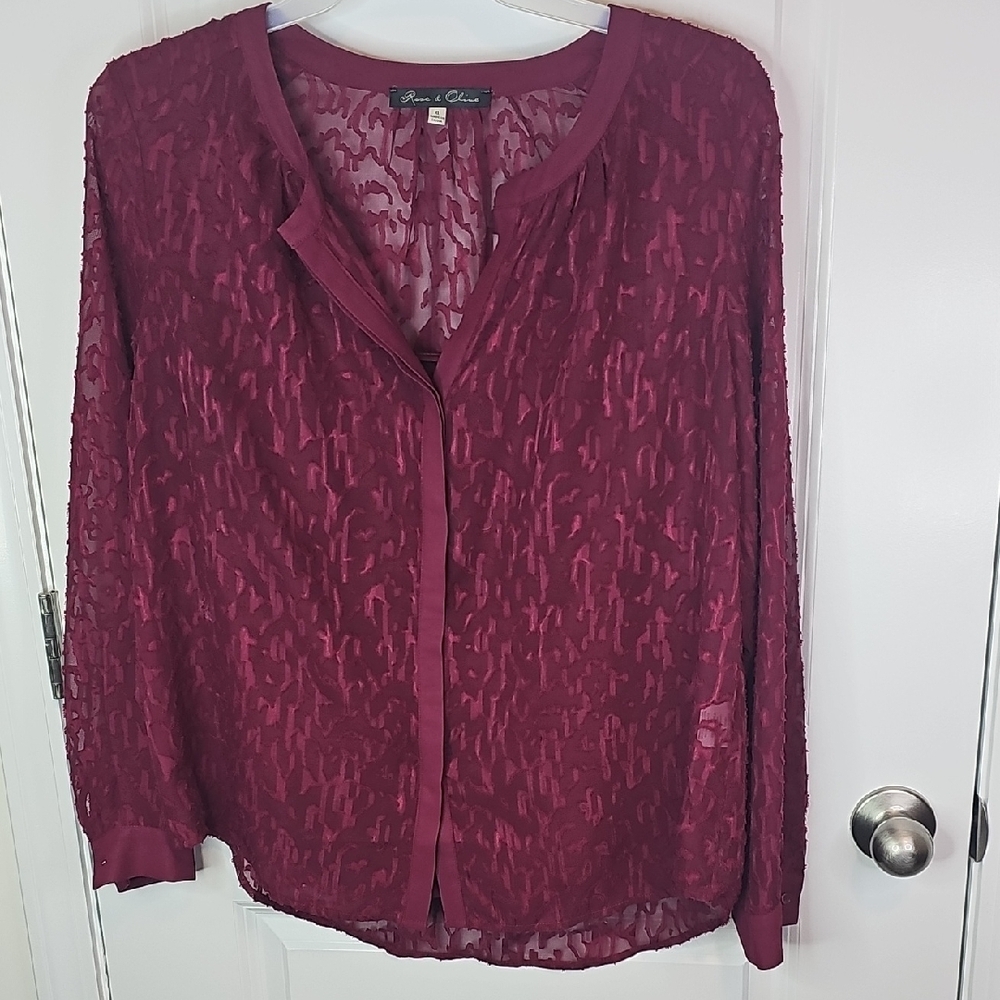 Rose & Olive Burgundy Textured Blouse